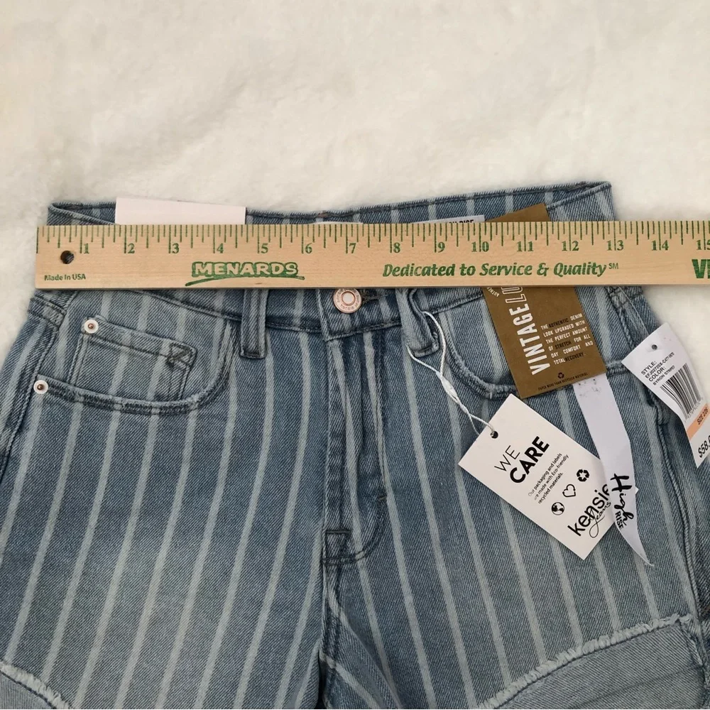 KENSIE JEANS VINTAGE LUXE NWT THE HIGH RISE SHORT SIZE 2/26 STRIPED DENIM - Picture 12 of 16